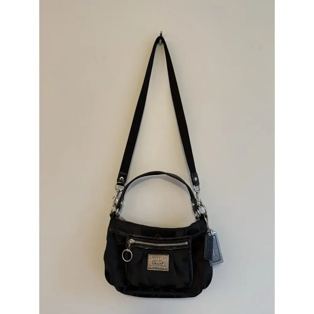 Coach Poppy Signature C BLACK Shoulder Crossbody Bag Black 2 Straps Y2K No 14562